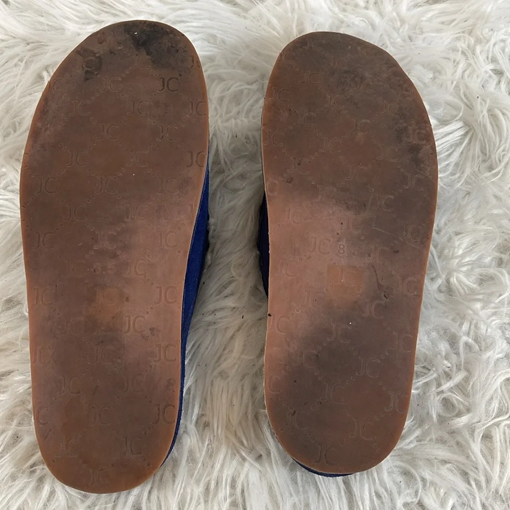 JEFFREY CAMPBELL Tassel Leather Slip On Loafer Mule Dark Blue Suede Size 8.5 - Picture 11 of 14